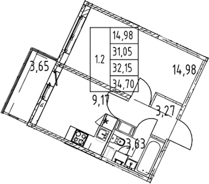 1-комнатная квартира 31.05 м², 5/12 эт., ЖК «Полис ЛАВрики»